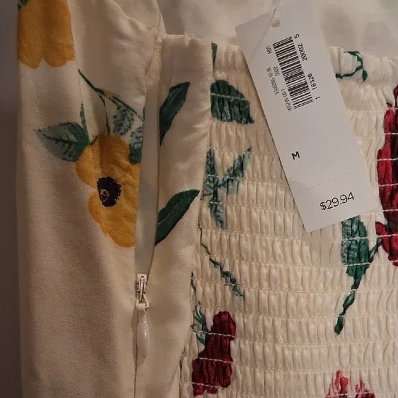 Cream Yellow and Red Camisole Mini Dress with Floral Design - Picture 6 of 6